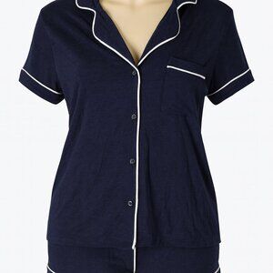 NWT Auden Women's L Cloud Knit Navy Blue Short Sleeve Pajama Top